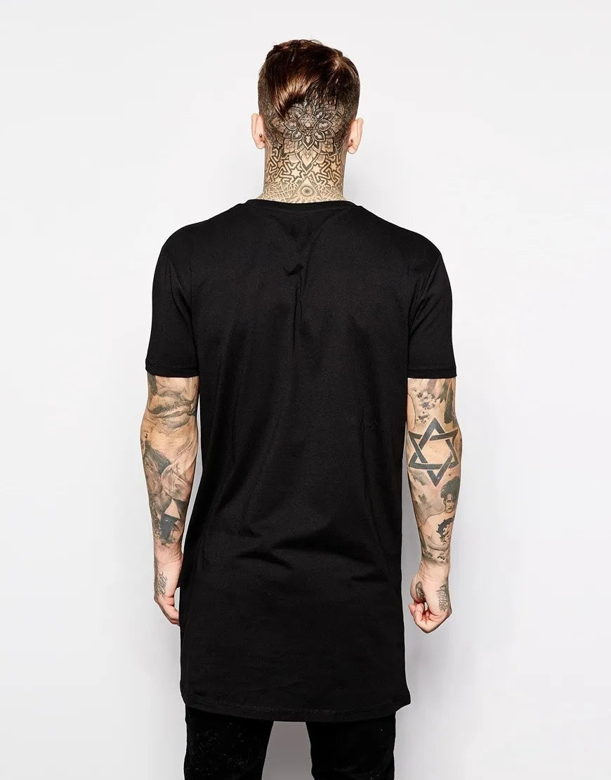 Camiseta Masculina Preta de Manga Curta Casual Hip Hop 2026 Nova Coleção para Homens