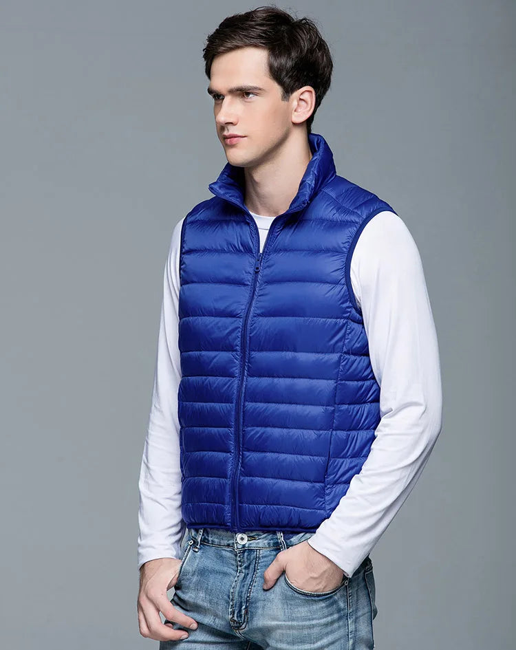 Colete de pato masculino, casacos ultra leves, casacos sem mangas, moda masculina, primavera e outono, 90% Duck Down