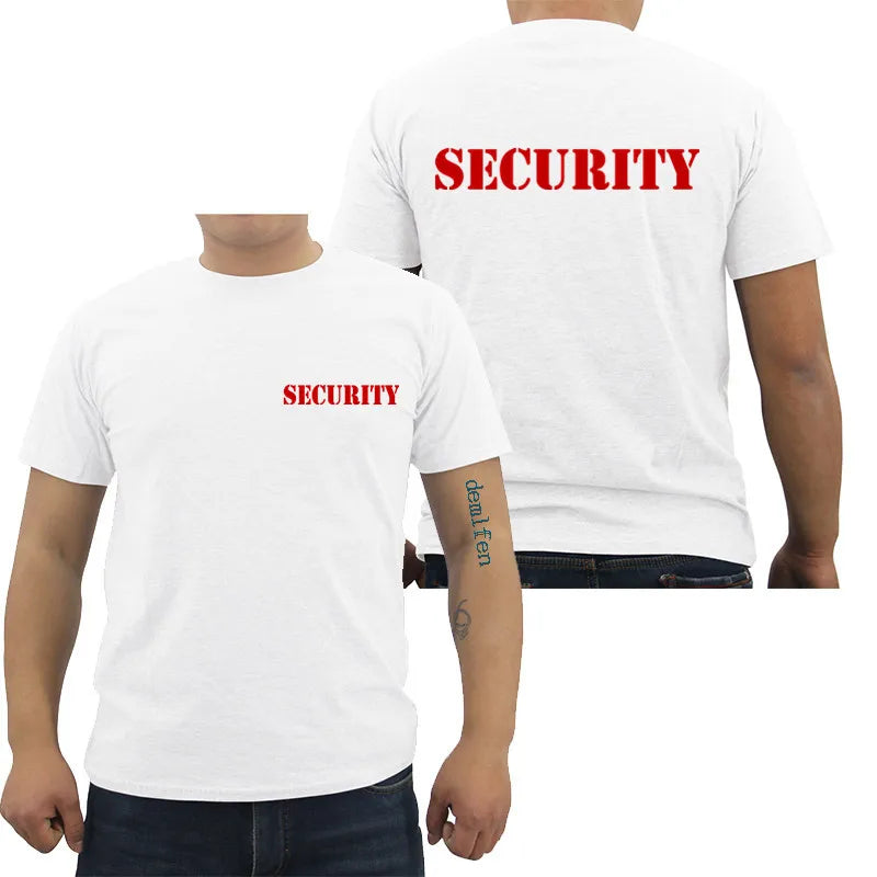 Camiseta masculina de segurança evento pessoal preto dupla face algodão de alta qualidade casual manga curta camisas masculinas hip hop camisetas topos
