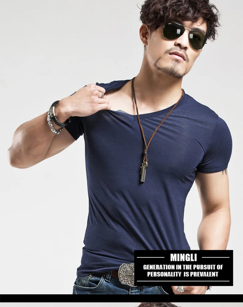 Camiseta Masculina Nova 2026, Gola V, Manga Curta, Moda Fitness, Tamanho 5XL