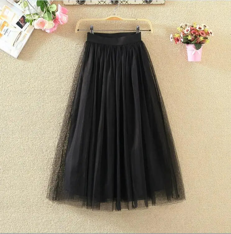 Maxi Longa Saia de Tule Mulheres 2024 Outono Inverno Elástico Cintura Alta Vestido de Bola Saia Feminino Adulto Tutu Saia Jupe Longue