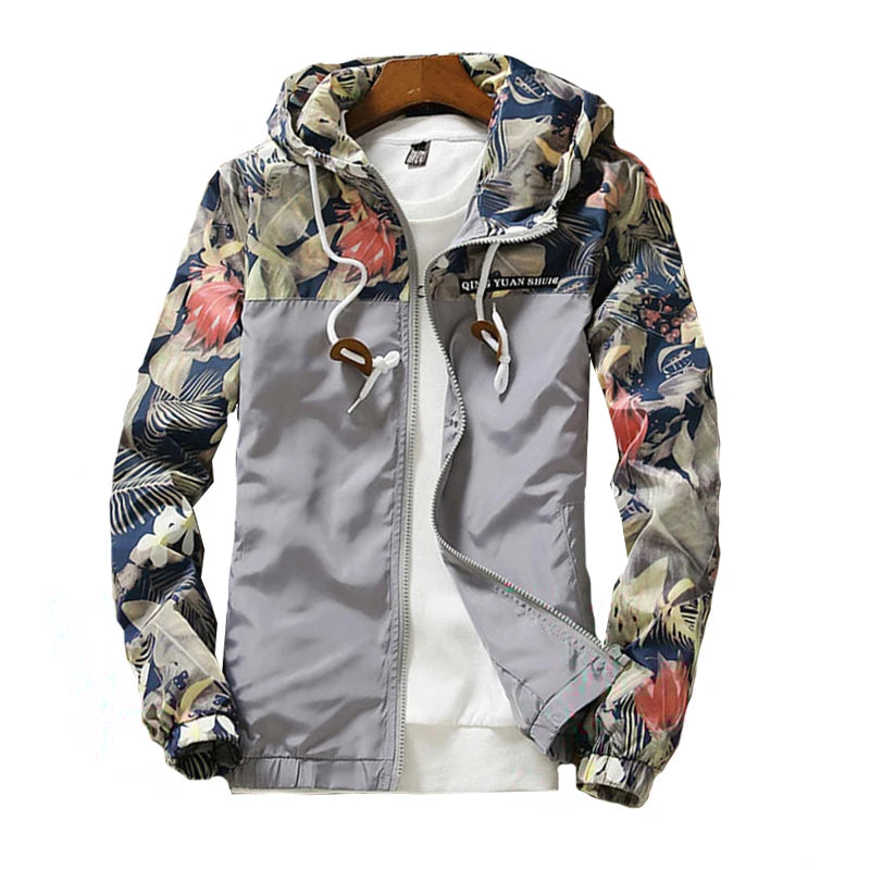 Jaqueta leve com capuz, corta-vento, roupas esportivas, jaquetas bomber, casacos casuais, outwear, moda, flores