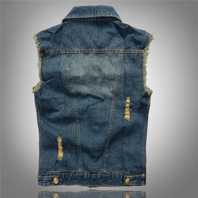 Dimusi verão masculino rasgado denim colete masculino tanque superior lavado jeans colete homem retro cowboy hip hop sem mangas jaqueta 6xl, ya564