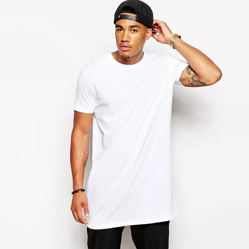 Camisetas Masculinas Casuais Brancas Longas 2026 MRMT - Tops Hip Hop Extra Longos para Homens