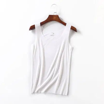 Camisetas Sem Costura de Alta Qualidade para Mulheres, Tops de Modal Macio, Camisetas Sem Mangas Brancas, Tops Sem Marcas