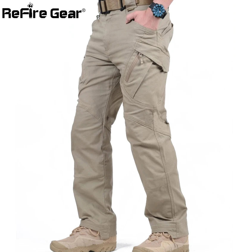 Calças IX9 City Tactical Cargo para homens, SWAT, calças militares do exército, algodão, muitos bolsos, elásticas, flexíveis, calças casuais, combate, XXXL
