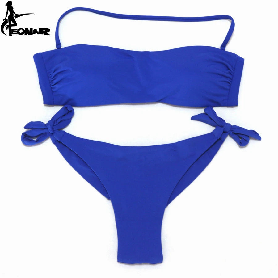 EONAR Biquíni 2025 Sólido Mulheres Maiô Brasileiro Corte Bottom Bikini Set Push Up Swimwear Femme Maiôs Esporte Beach Wear