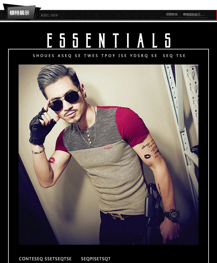Moda verão masculina t camisa casual retalhos manga curta t camisa roupas masculinas tendência casual fino ajuste hip-hop topo t 5xl