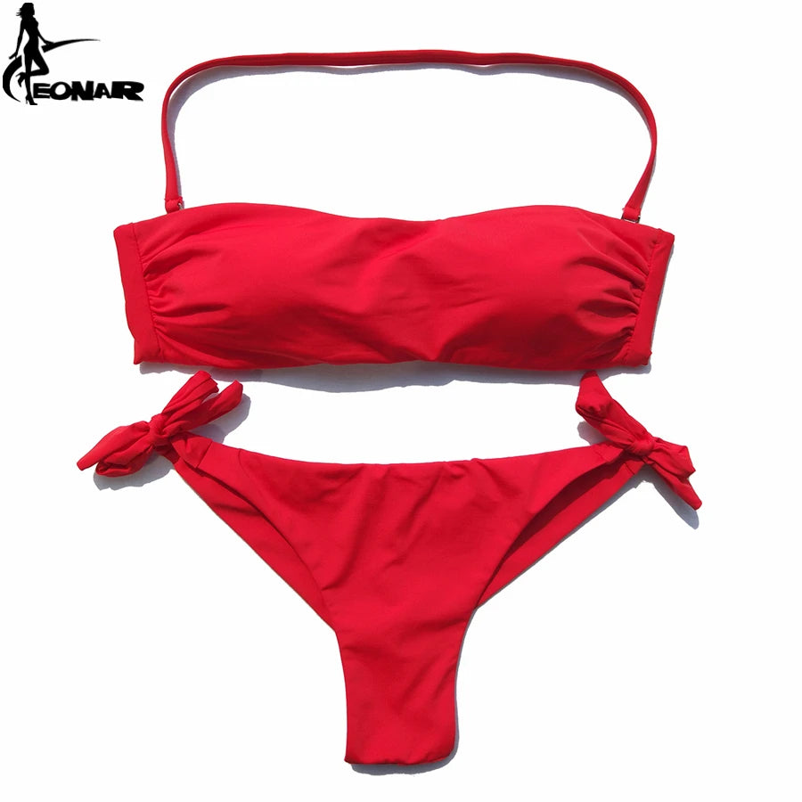 EONAR Biquíni 2025 Sólido Mulheres Maiô Brasileiro Corte Bottom Bikini Set Push Up Swimwear Femme Maiôs Esporte Beach Wear