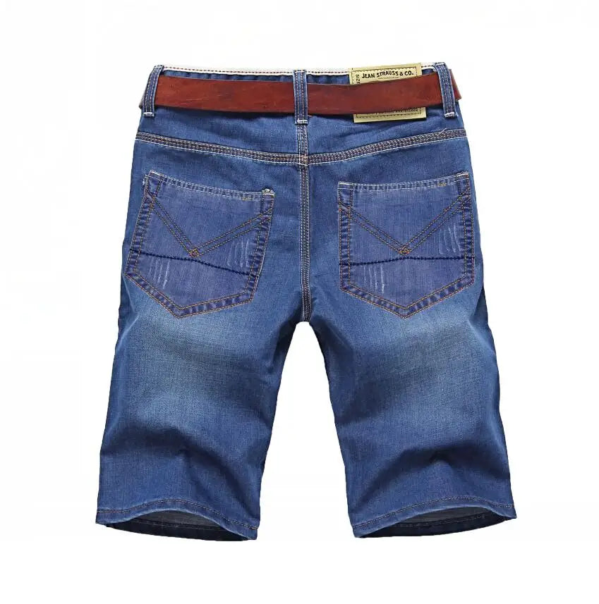 Verão shorts de brim fino para homens de boa qualidade shorts de brim homens de algodão sólido em linha reta jeans shorts masculinos azul casual jeans tamanho 40