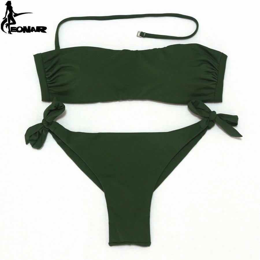 EONAR Biquíni 2025 Sólido Mulheres Maiô Brasileiro Corte Bottom Bikini Set Push Up Swimwear Femme Maiôs Esporte Beach Wear