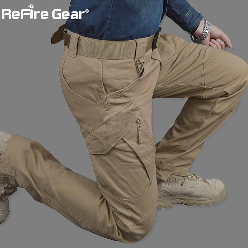 Calças IX9 City Tactical Cargo para homens, SWAT, calças militares do exército, algodão, muitos bolsos, elásticas, flexíveis, calças casuais, combate, XXXL