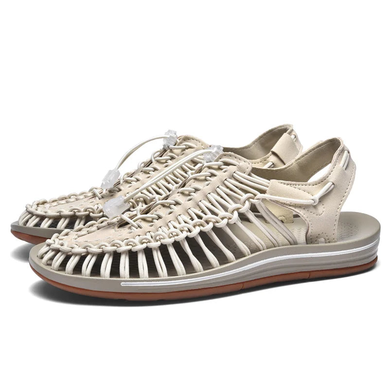 Men's Handmade Weaving Design Beach Sandals Breathable Casual Summer Flat Slippers Outdoor Couples Fisherman Sandals Plus Size