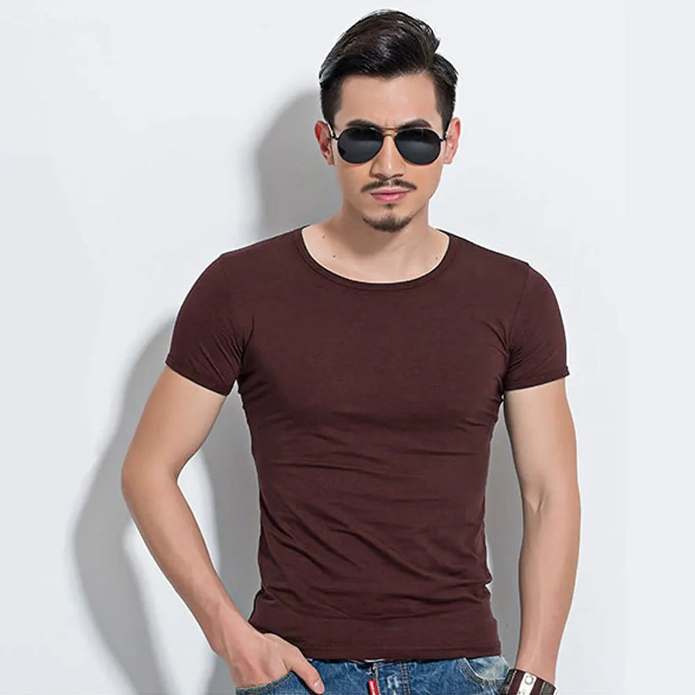 Camiseta Masculina de Manga Curta, T-Shirt O-Neck Slim em Cores Sólidas, Camiseta Masculina 2026 MRMT