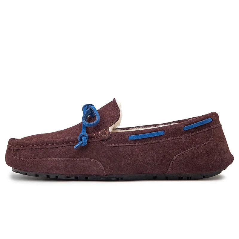 Mocassins homens sapatos de camurça de pelúcia sapatos de condução casuais marca inverno quente pele homem mocassins deslizamento na condução plana masculino sapatos de barco