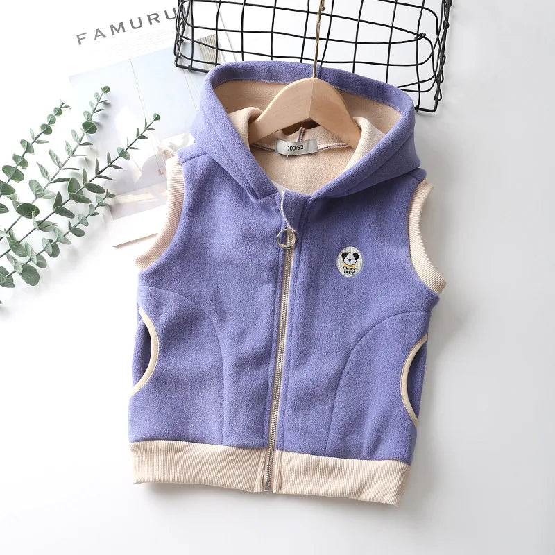Colete polar com capuz, casaco de lã polar para crianças com zíper quente para bebês meninos meninas 2-10 anos de uso externo
