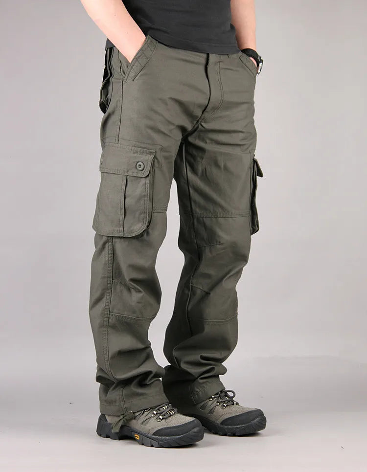 Calças de carga masculinas de algodão casual multi bolsos calças de trabalho tático outerwear calças retas calças compridas para roupas masculinas