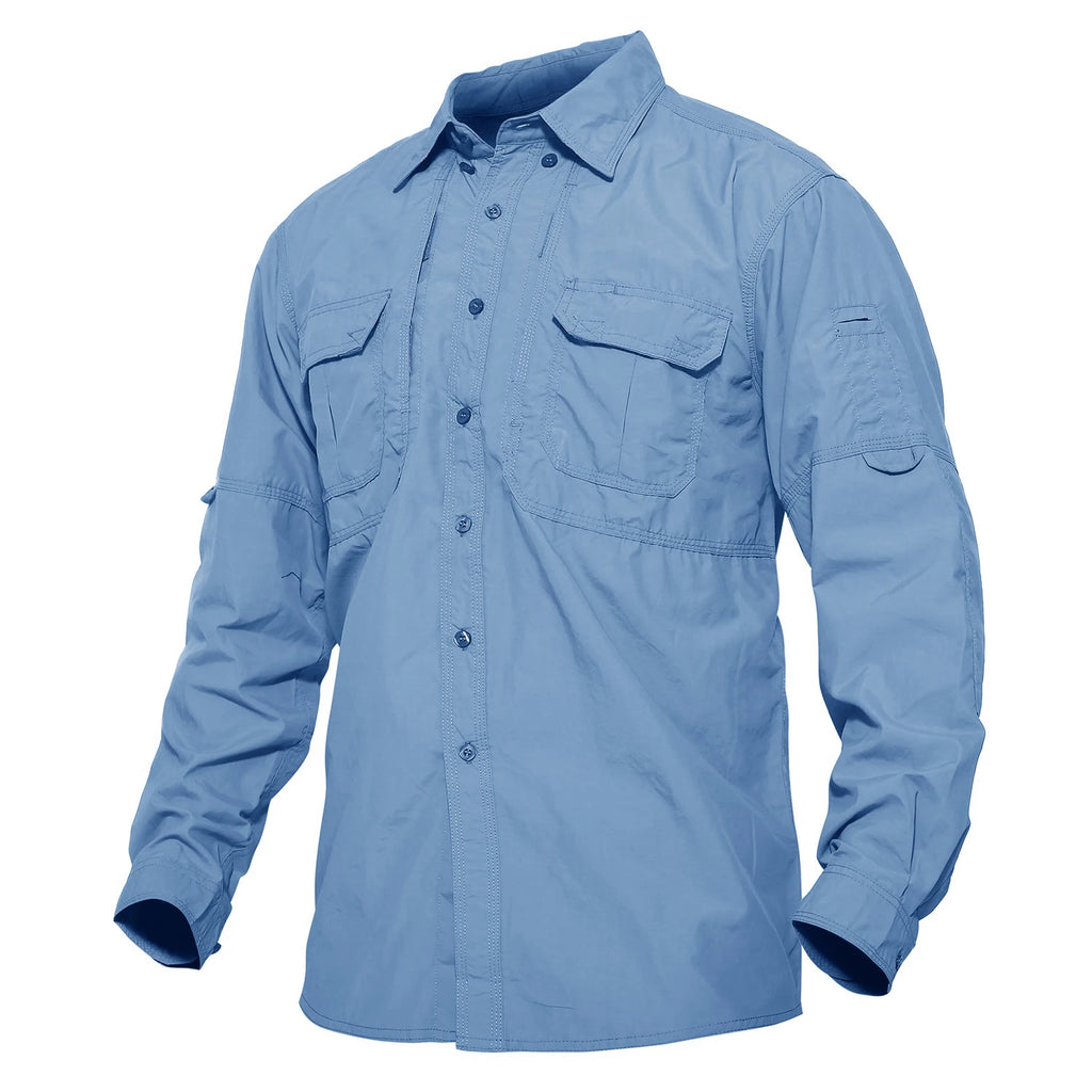 TACVASEN-Camisas leves de manga comprida para homens, camisa de secagem rápida para caminhadas, camisas de nylon para trabalho ao ar livre, carga para o verão