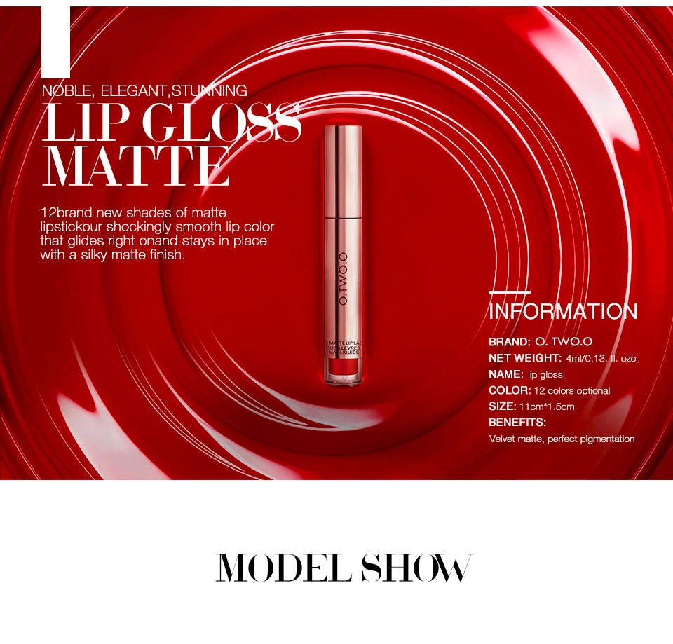 O.TWO.O 12 cores de alta qualidade veludo batom fosco lábios de longa duração maquiagem à prova d'água fácil de usar brilho labial líquido fosco