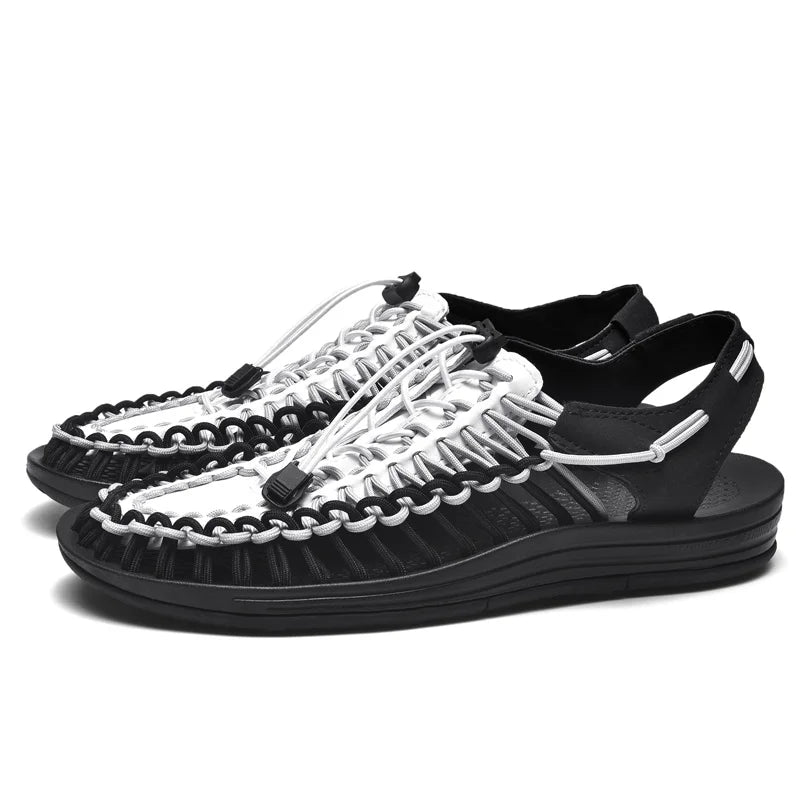 Men's Handmade Weaving Design Beach Sandals Breathable Casual Summer Flat Slippers Outdoor Couples Fisherman Sandals Plus Size