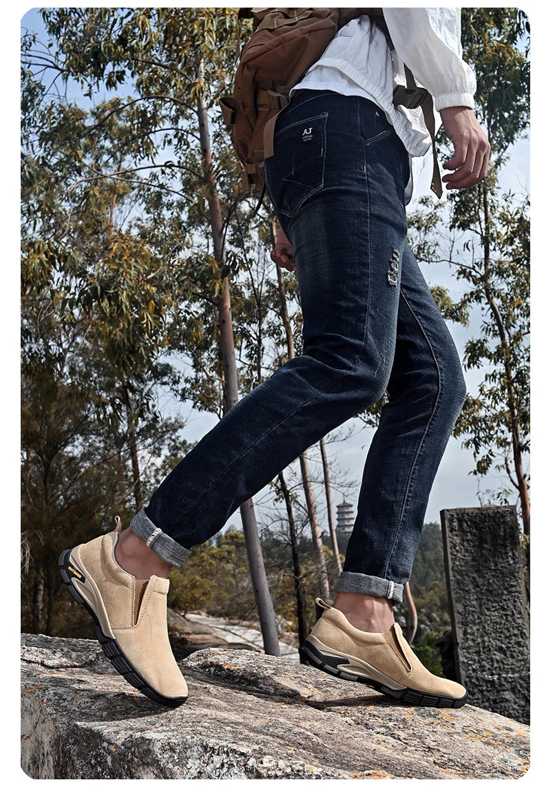 Sapatos masculinos de marca de couro genuíno sapatos casuais ao ar livre respirável tênis camurça original mocassins masculinos tênis
