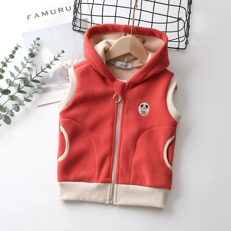 Colete polar com capuz, casaco de lã polar para crianças com zíper quente para bebês meninos meninas 2-10 anos de uso externo
