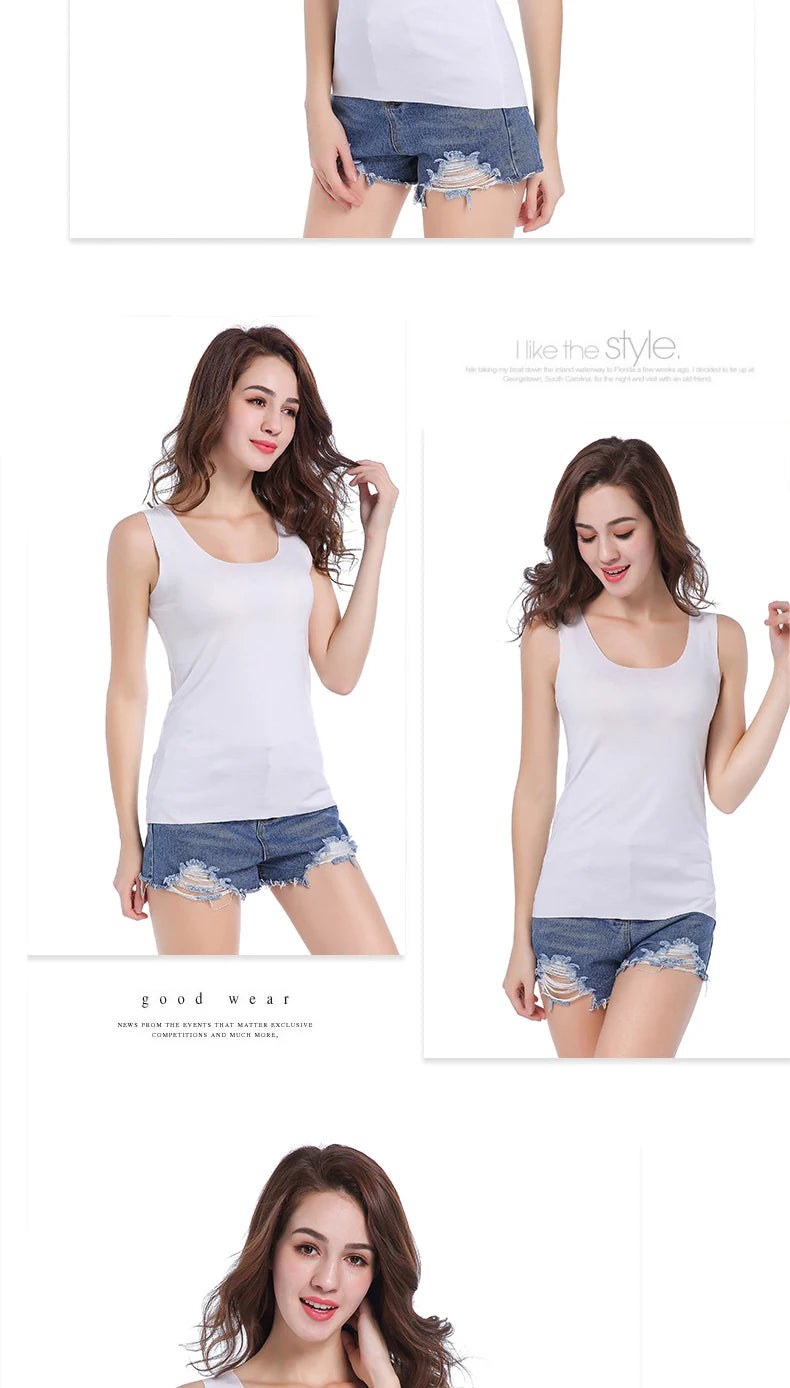 Camisetas Sem Costura de Alta Qualidade para Mulheres, Tops de Modal Macio, Camisetas Sem Mangas Brancas, Tops Sem Marcas