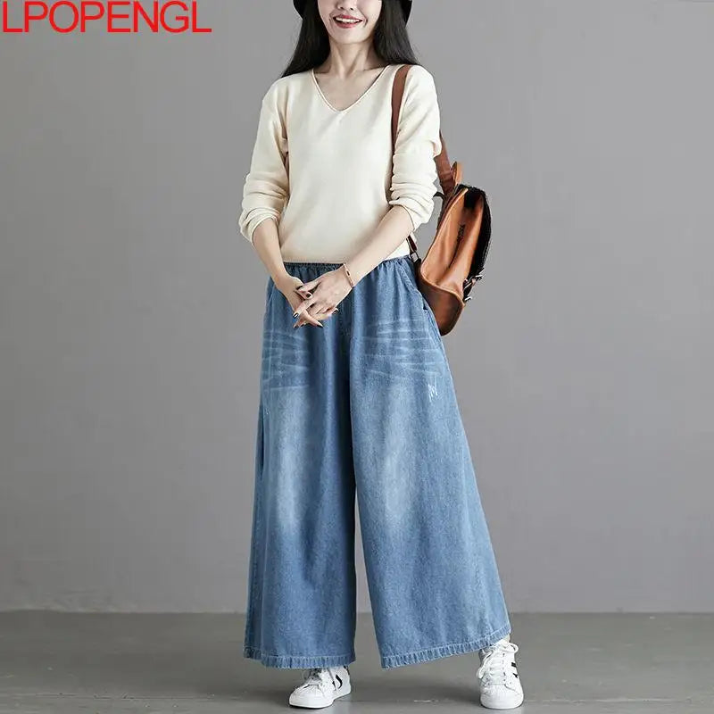 Calças de brim soltas femininas 2025 y2k novo casual streetwear calças jeans perna larga estilo rua vintage bolsos de cintura alta jean femme