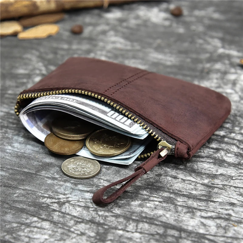 Luufan couro genuíno zíper moeda cartão bolsa de couro real rfid titular do cartão embreagem carteiras slots para homens mulheres mini bolsa fina