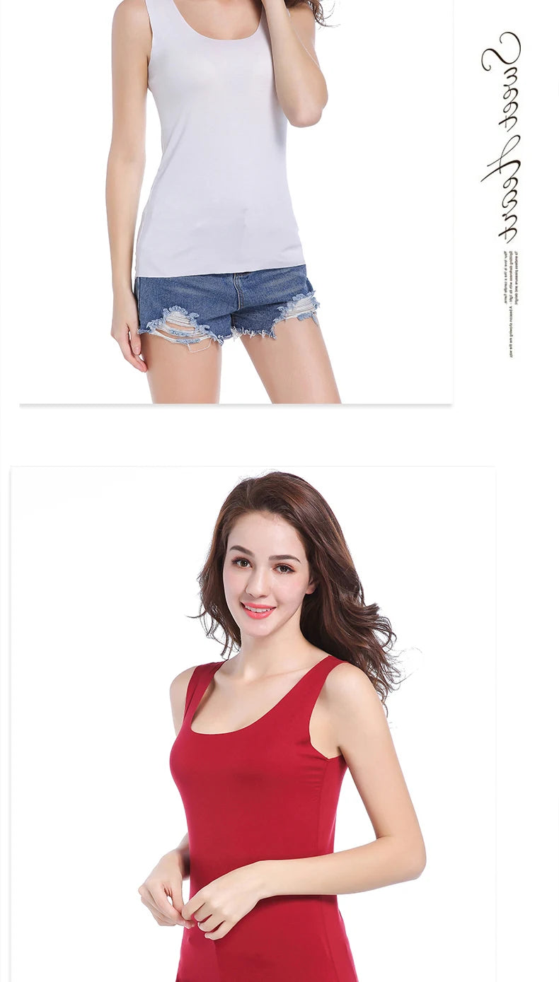 Camisetas Sem Costura de Alta Qualidade para Mulheres, Tops de Modal Macio, Camisetas Sem Mangas Brancas, Tops Sem Marcas