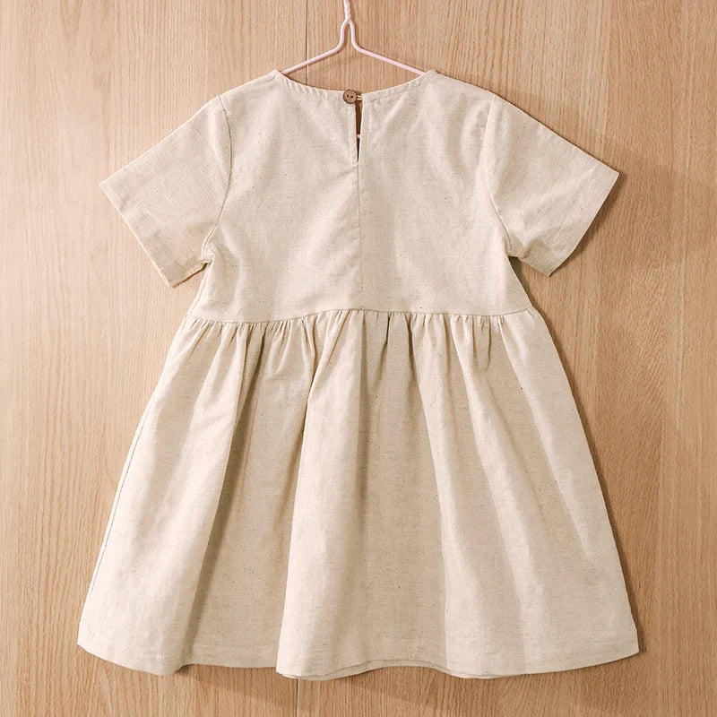 Vestido Mori de Linho para Meninas 2026 Verão Nova Roupa Infantil Vestidos de Princesa de Manga Curta em Algodão e Linho TZ30