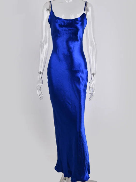 Vestido Longo JULISSA MO Sexy com Alças Finas e Costas Abertas, Vestido de Noite em Cetim com Amarração, Vestido de Festa Elegante Justo ao Corpo 2026