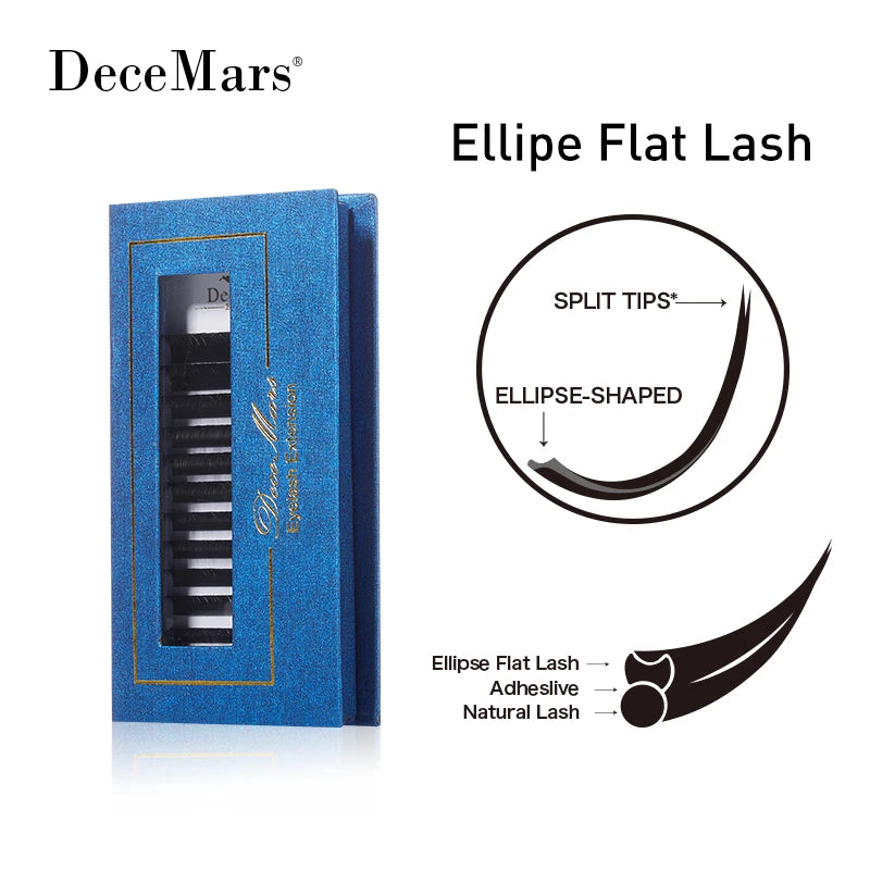 DeceMars Ellipse Extensão de cílios planos Pontas macias Vison individual leve