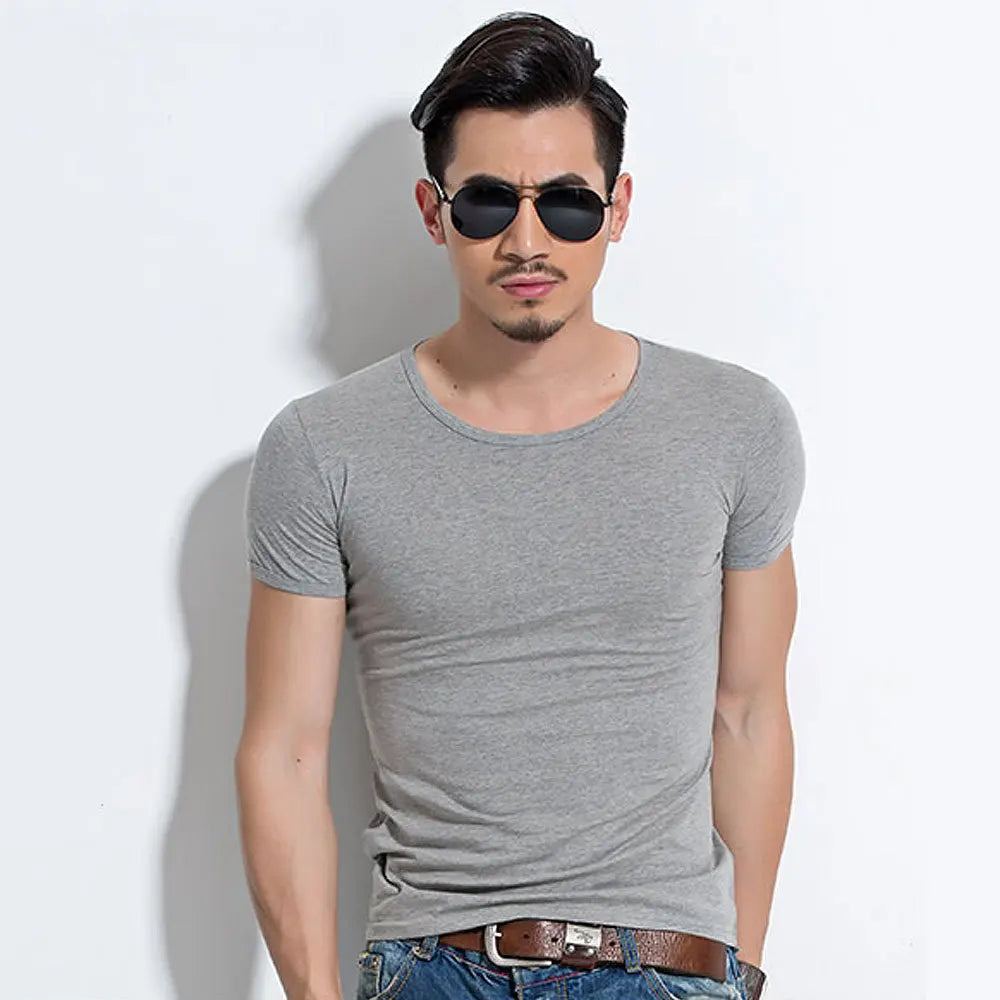 Camiseta Masculina de Manga Curta, T-Shirt O-Neck Slim em Cores Sólidas, Camiseta Masculina 2026 MRMT