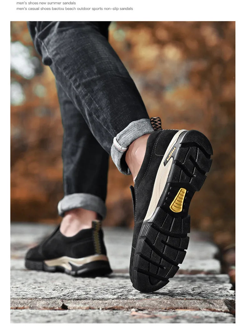 Sapatos masculinos de marca de couro genuíno sapatos casuais ao ar livre respirável tênis camurça original mocassins masculinos tênis