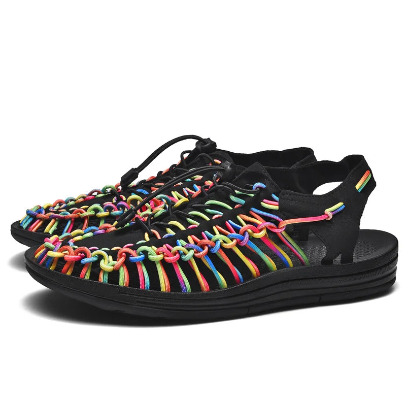 Men's Handmade Weaving Design Beach Sandals Breathable Casual Summer Flat Slippers Outdoor Couples Fisherman Sandals Plus Size