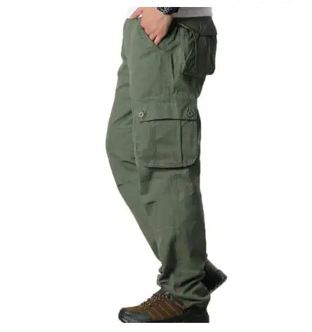 Calças de carga masculinas de algodão casual multi bolsos calças de trabalho tático outerwear calças retas calças compridas para roupas masculinas