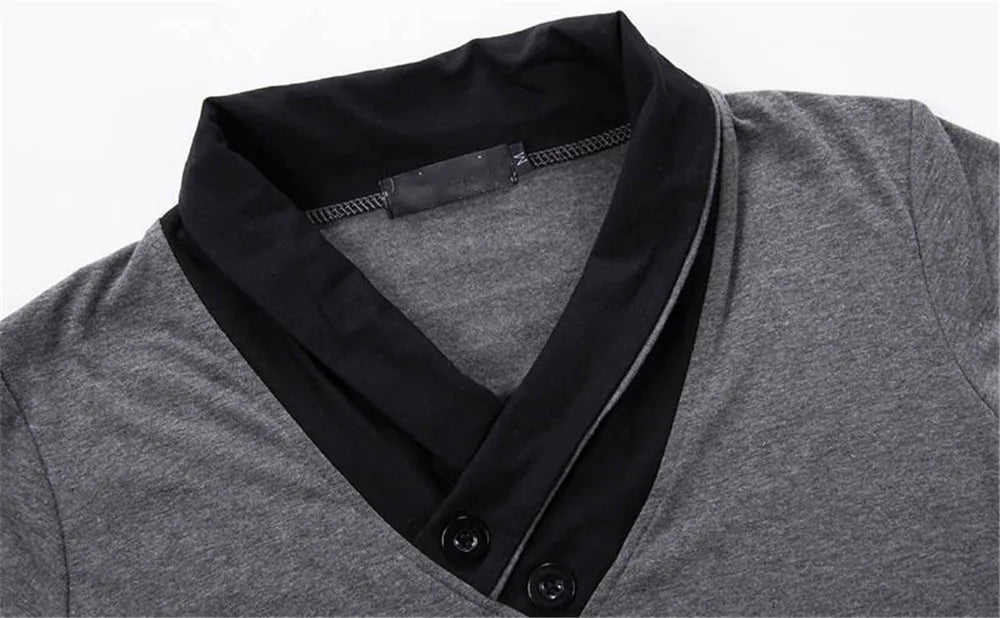 Novas Camisetas Masculinas Plus Size de Verão 2026, Moda Slim, Manga Curta, Patchwork, Decote em V, Camiseta Preta de Algodão para Homens