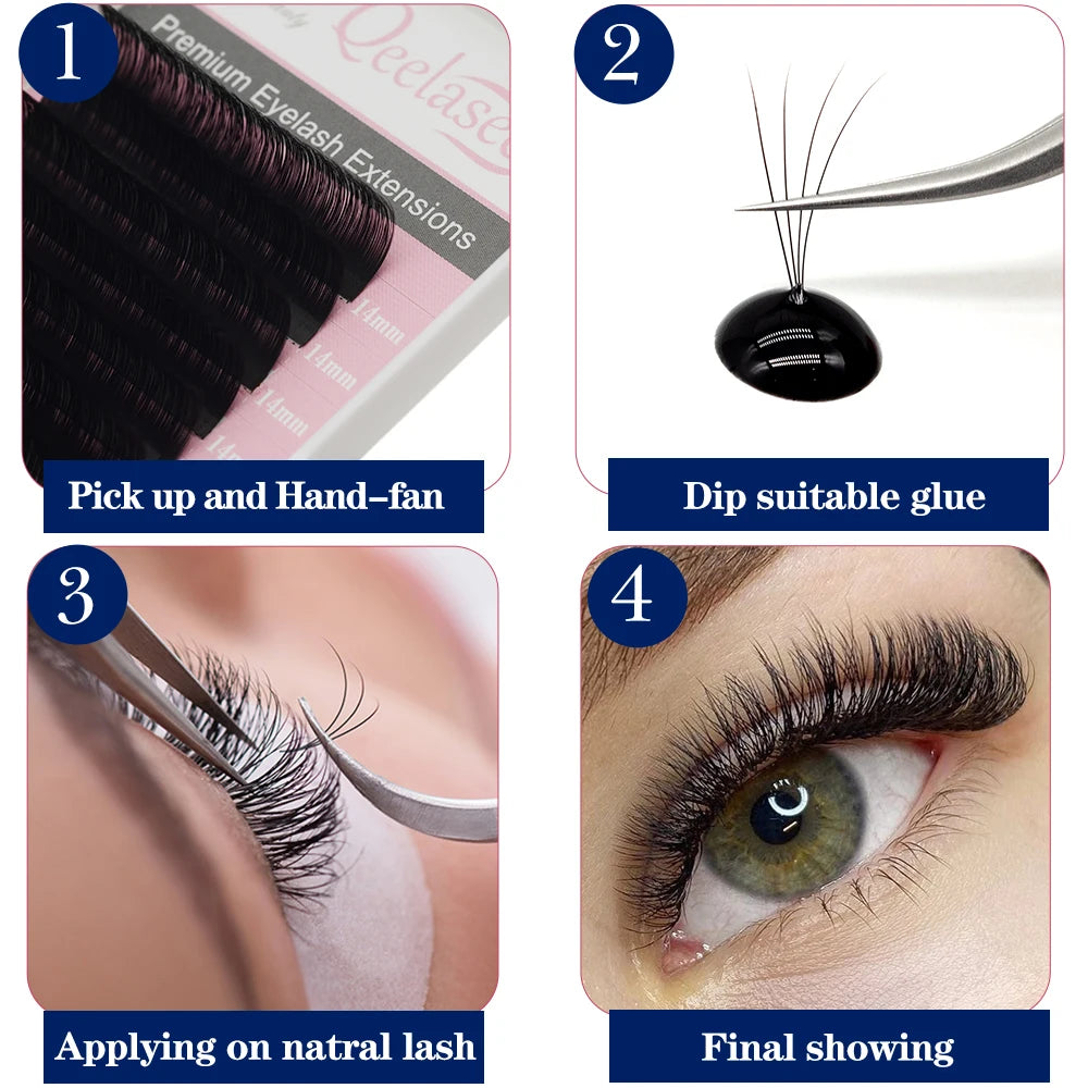 Extensões de Cílios Postiços Qeelasee Profissionais de Mink, Cílios Individuais para Maquiagem, Volume e Fans de Cílios, Atacado