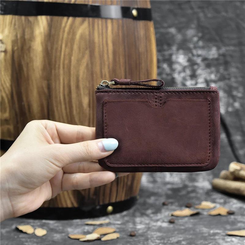 Luufan couro genuíno zíper moeda cartão bolsa de couro real rfid titular do cartão embreagem carteiras slots para homens mulheres mini bolsa fina