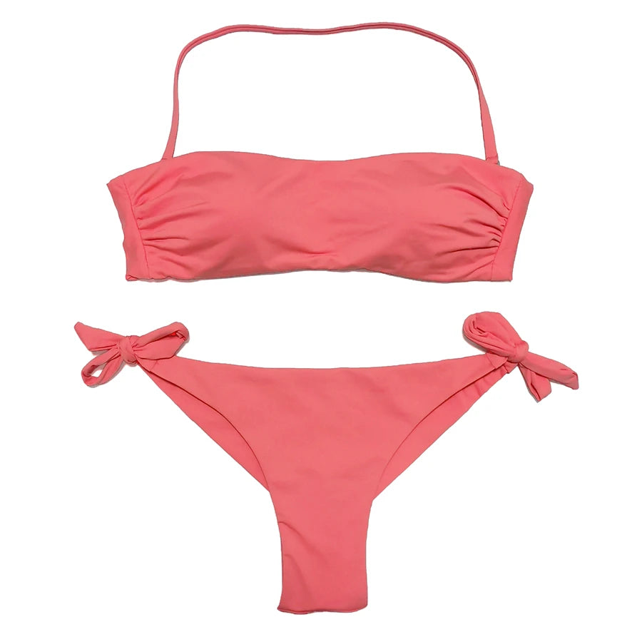 EONAR Biquíni 2025 Sólido Mulheres Maiô Brasileiro Corte Bottom Bikini Set Push Up Swimwear Femme Maiôs Esporte Beach Wear