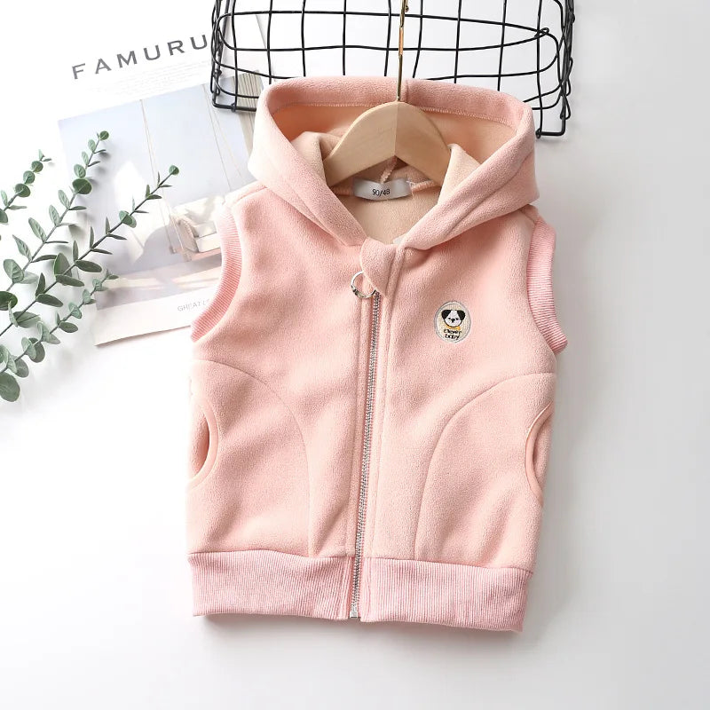 Colete polar com capuz, casaco de lã polar para crianças com zíper quente para bebês meninos meninas 2-10 anos de uso externo