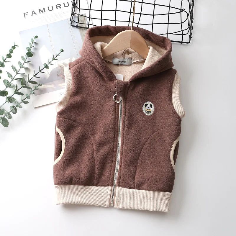 Colete polar com capuz, casaco de lã polar para crianças com zíper quente para bebês meninos meninas 2-10 anos de uso externo