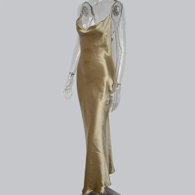Vestido Longo JULISSA MO Sexy com Alças Finas e Costas Abertas, Vestido de Noite em Cetim com Amarração, Vestido de Festa Elegante Justo ao Corpo 2026