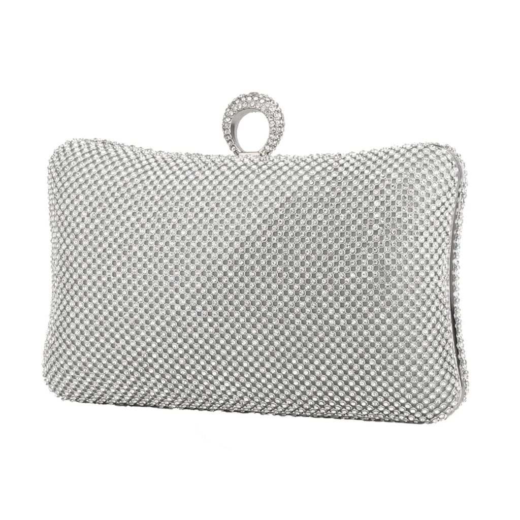 Bolsa de mão feminina para festa à noite, bolsa de mão em corrente para celular, batom prateada
