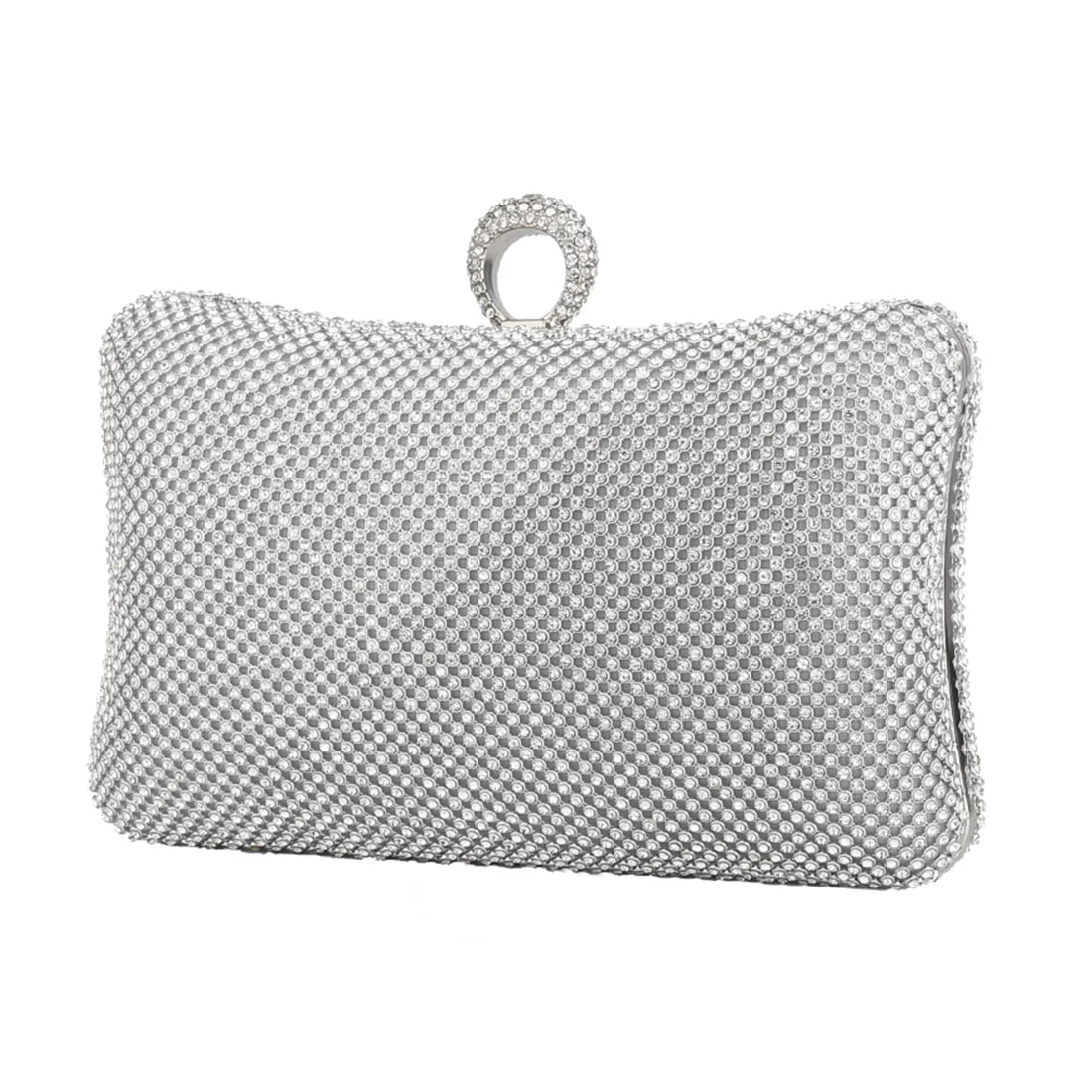 Bolsa de mão feminina para festa à noite, bolsa de mão em corrente para celular, batom prateada