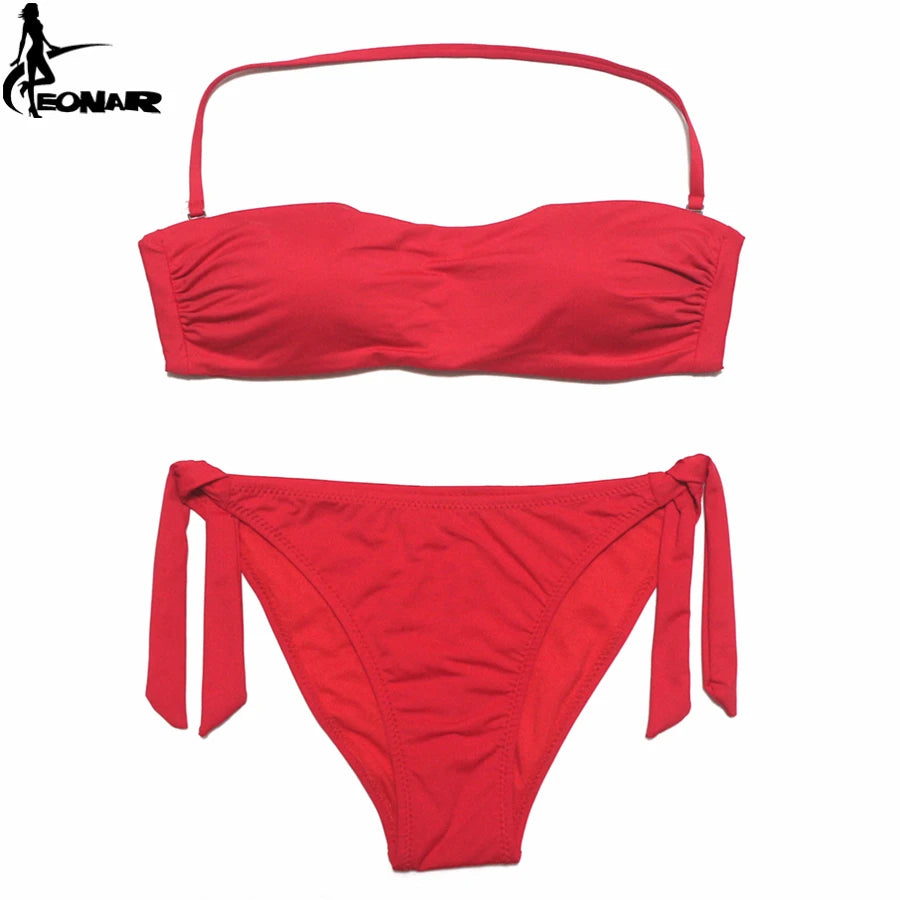 EONAR Biquíni 2025 Sólido Mulheres Maiô Brasileiro Corte Bottom Bikini Set Push Up Swimwear Femme Maiôs Esporte Beach Wear