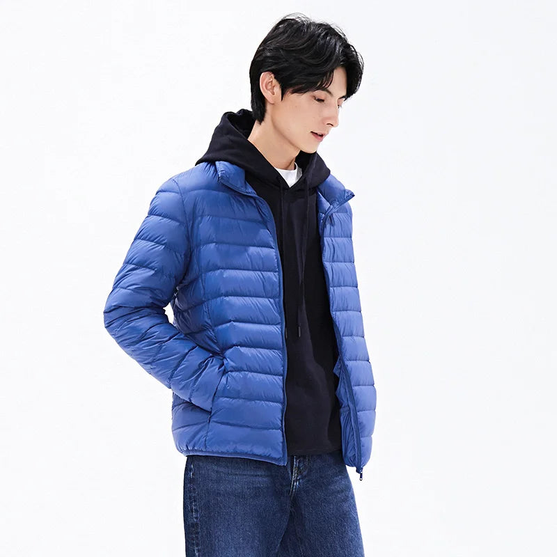Novo outono inverno homem 90% pato para baixo jaqueta ultra leve fino S-3XL primavera jaquetas homens gola outerwear casaco
