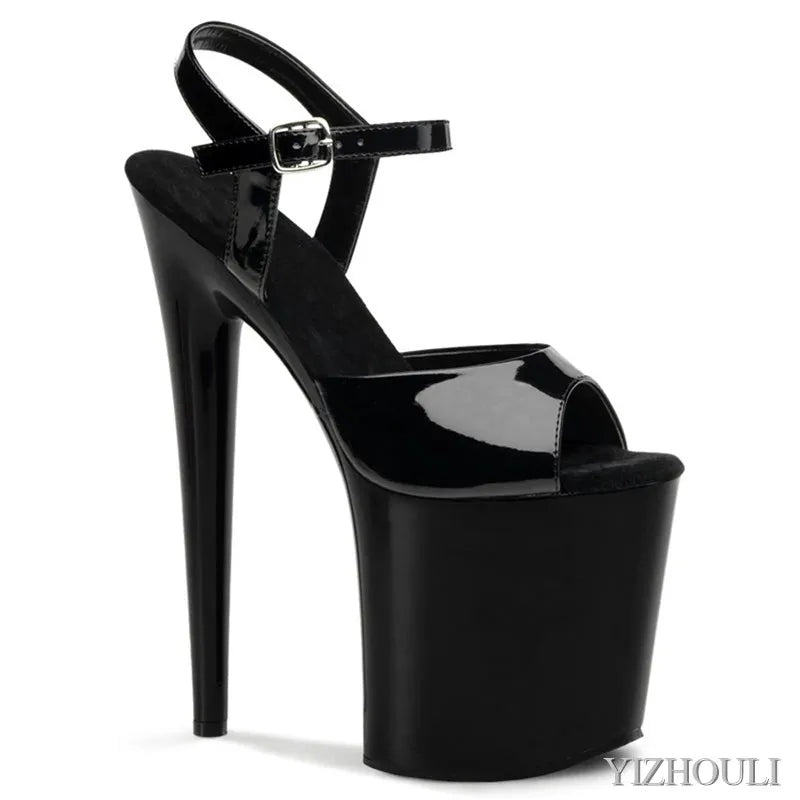 Novo stiletto de 8 polegadas 20 cm vamp preto fosco, sandálias de laca assadas no verão para boate, sandálias de palco de festa