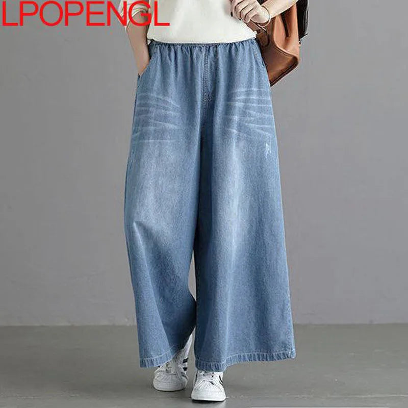 Calças de brim soltas femininas 2025 y2k novo casual streetwear calças jeans perna larga estilo rua vintage bolsos de cintura alta jean femme